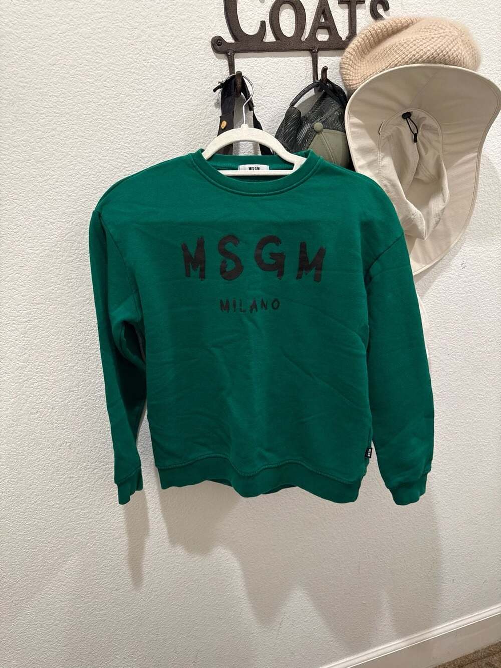MSGM Milano (kids) Green Brushstroke Logo Crewneck Sweatshirt